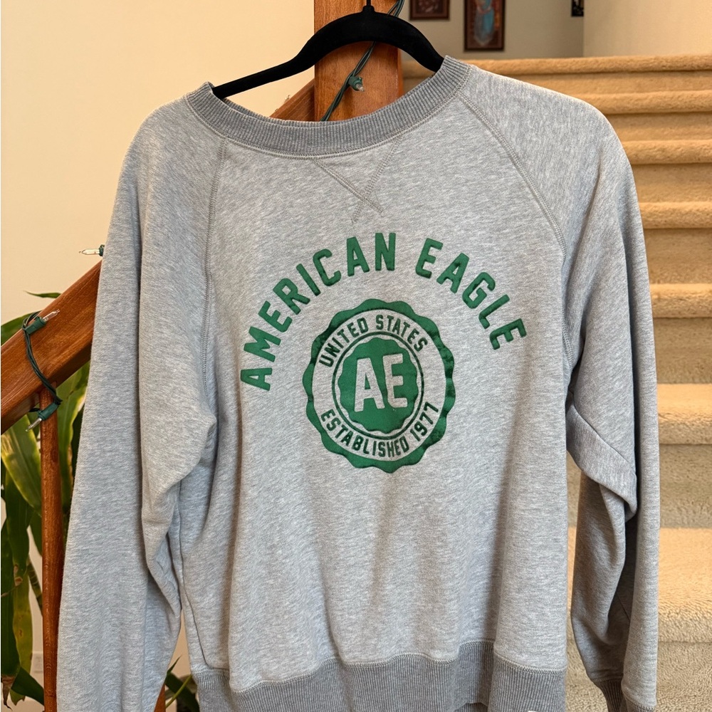 American Eagle Outfitters Gray and Green Crewneck Sweater